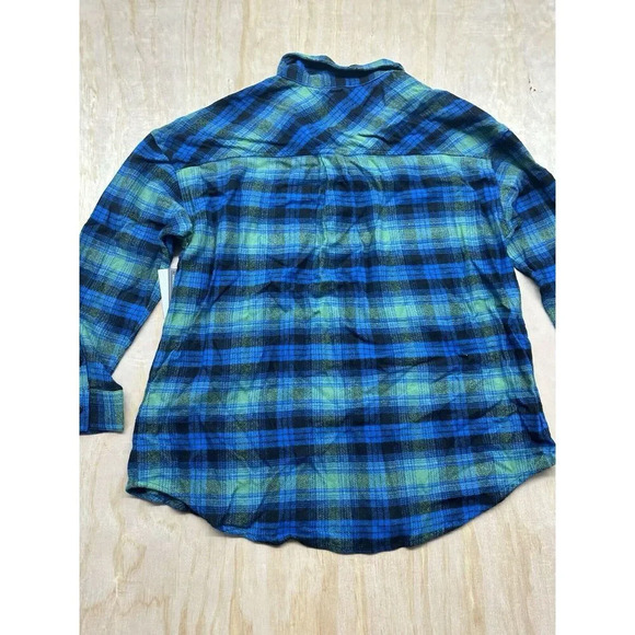 Flannel Shirt! Rayon Cotton Button Up Oversized XS Blue Green BP Quality Plaid - Picture 3 of 6